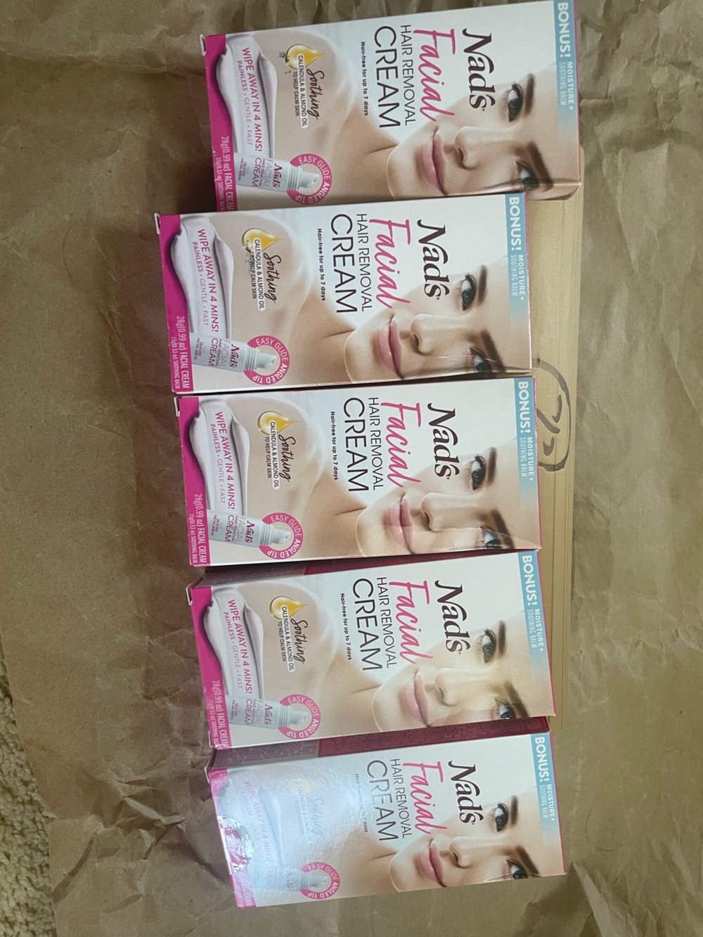 🌟Nad's Facial Hair Removal Cream BONUS Soothing Balm Brand New NIB (5 Pack) 🌸🌸🌸